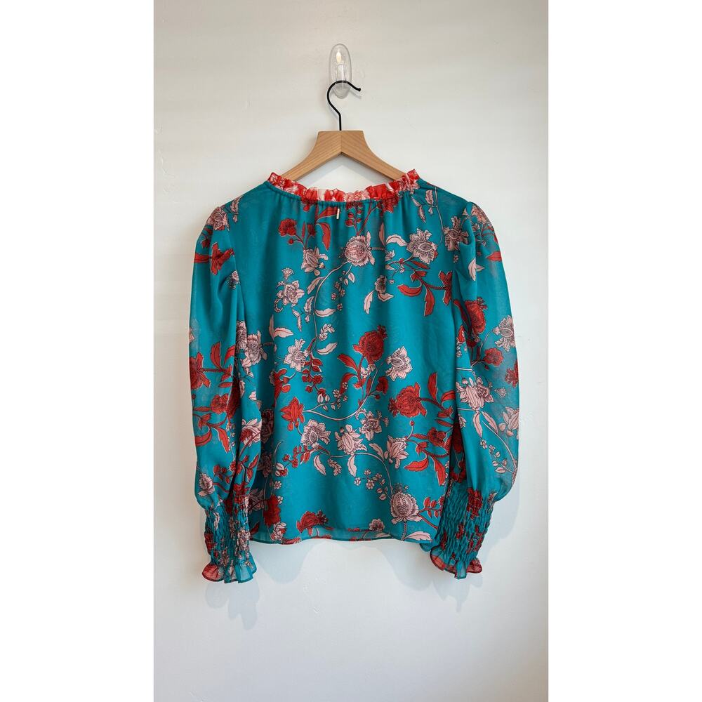 MISA Los Angeles Siena Top Floral Blouse Teal Long Sleeve Size Small - Picture 6 of 11